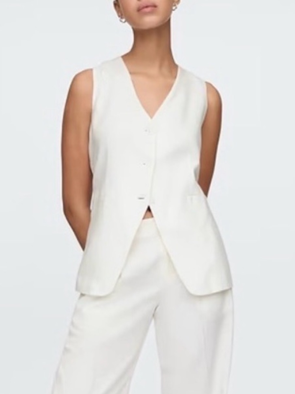 GAP Petite MED White Sleeveless Button-Front Linen Vest